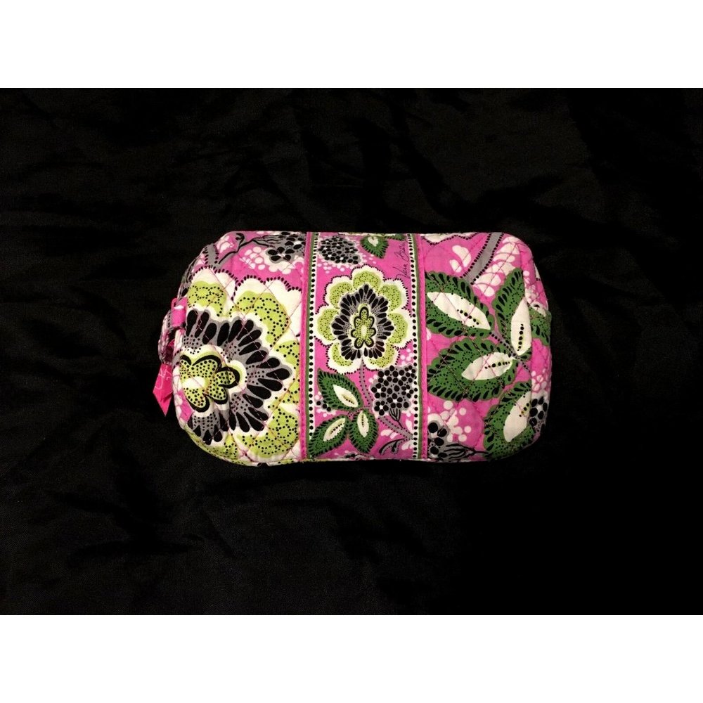 Vera Bradley Cosmetic Bag Priscilla Pink Green Makeup Travel Lined Floral Leaf l